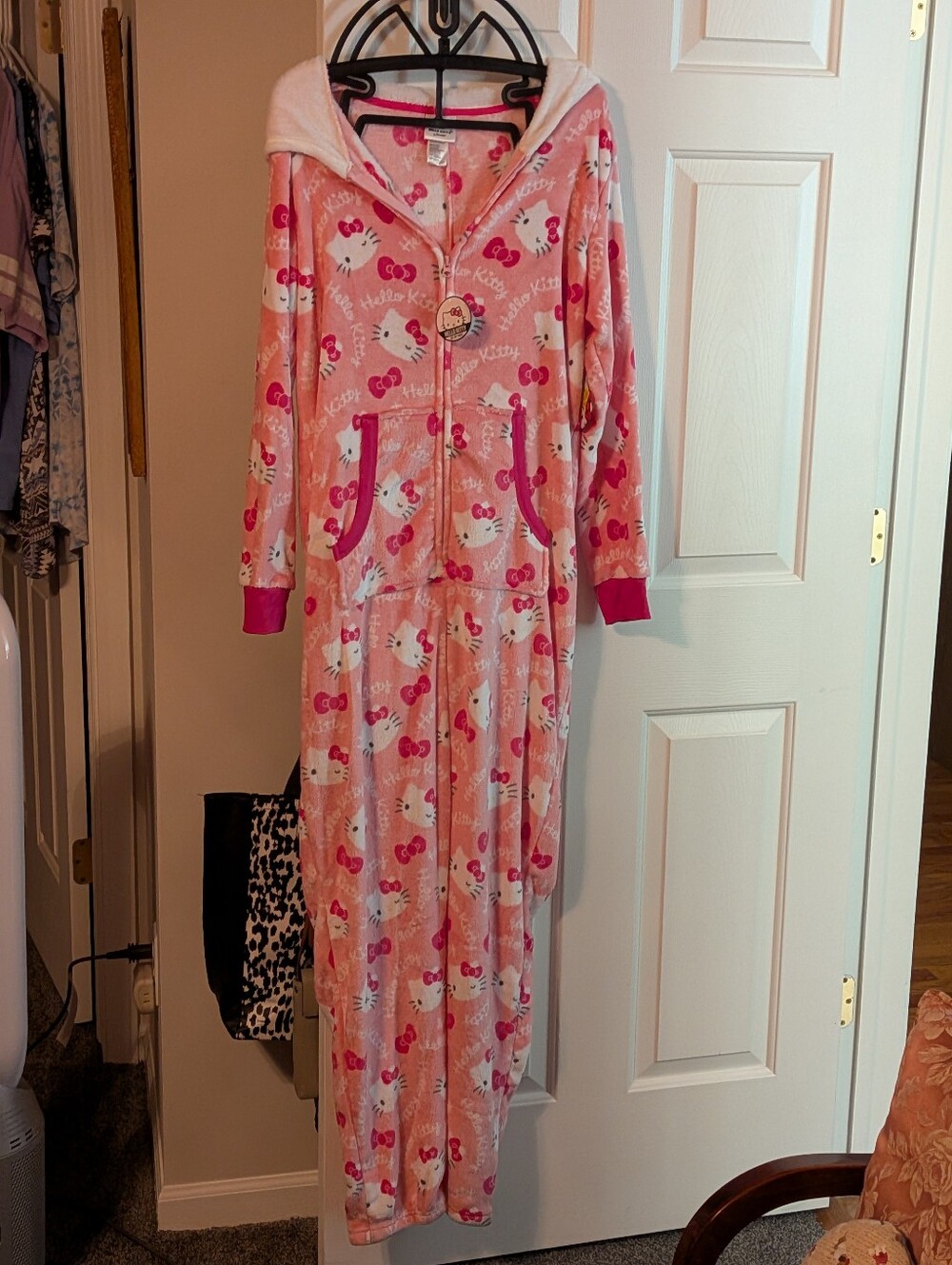 Hello Kitty Pink Hooded Girls' One-Piece Pajama Jumpsuit Xlg 16 To 18
